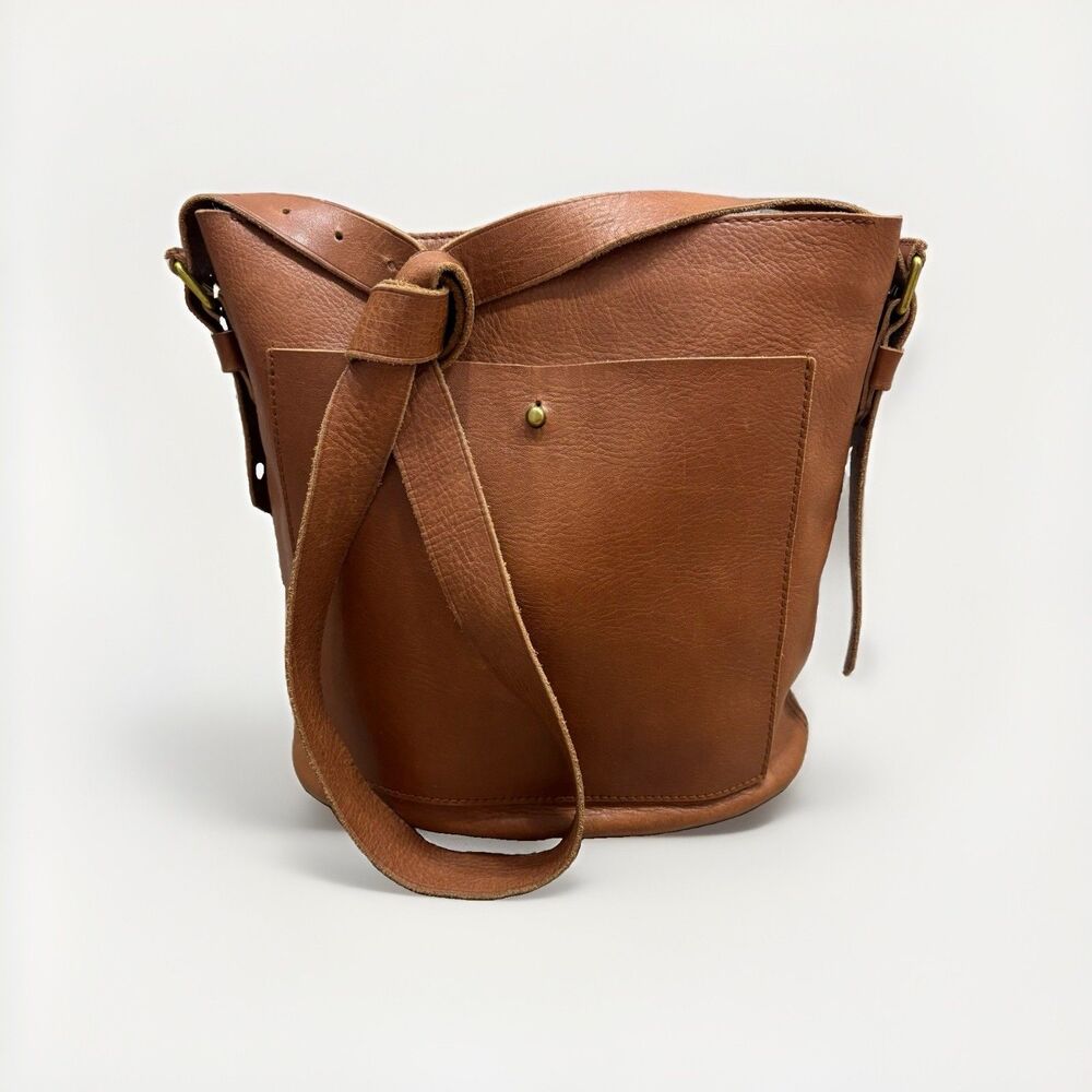Madewell Purse Transport Bucket Bag With Zipper English Saddle Brown Cow Leather